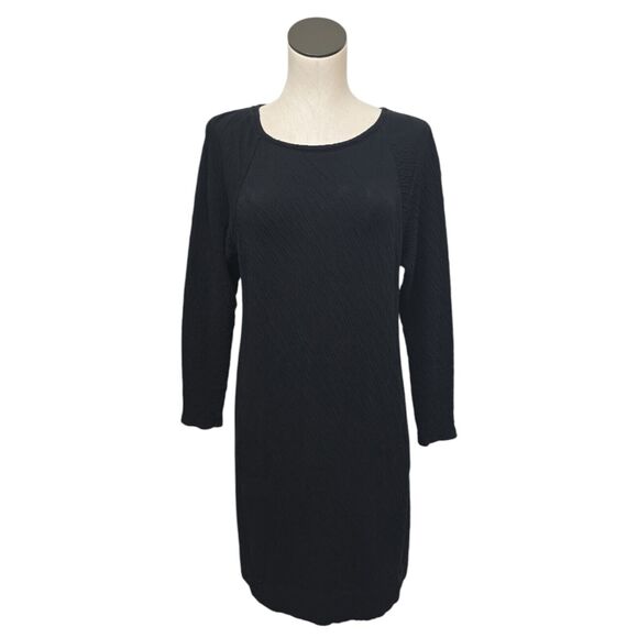 Pure J Jill Black Textured Dress Shift Sweater Long Sleeve Size Medium Pockets - Picture 1 of 13